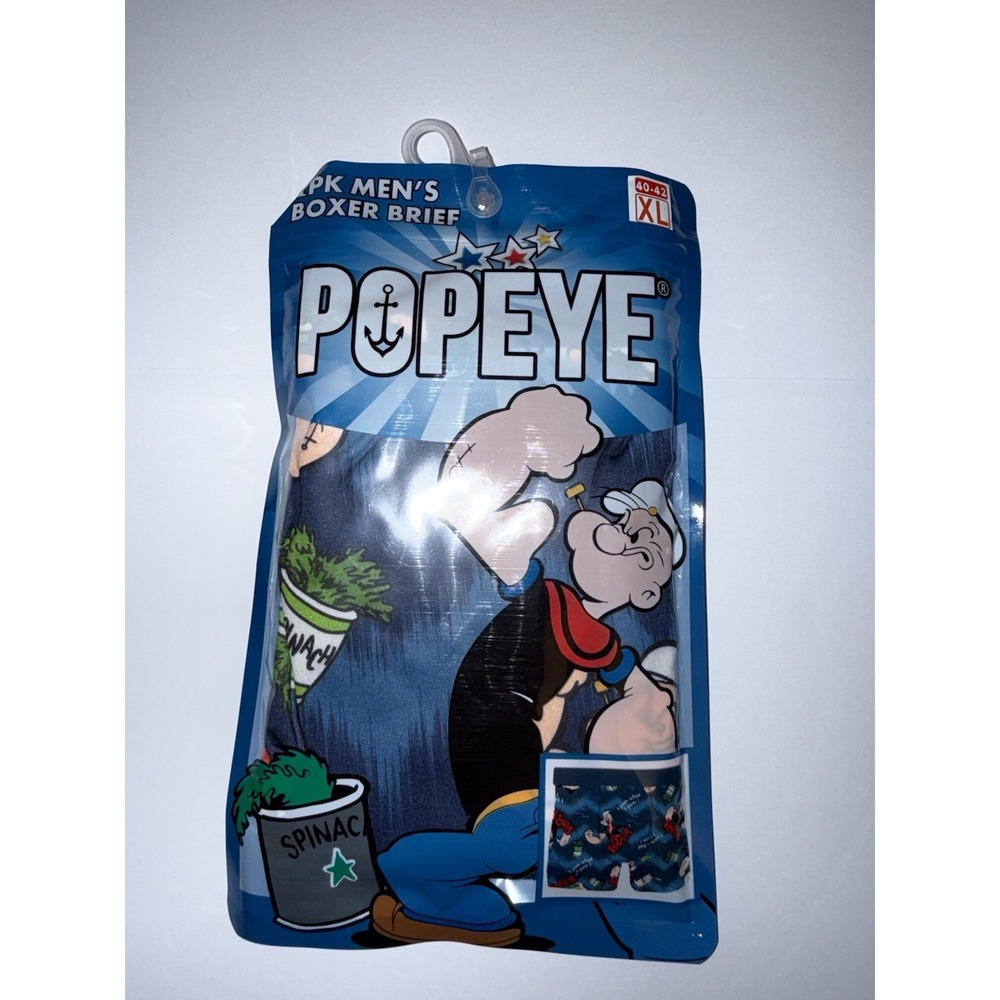 Popeye XL Men Boxer Briefs Cartoon Blue Stretch Novelty Gift Bday Underwear NWT